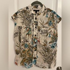Banana Republic Linen Gauze Tropical Print Sleeveless Blouse - Size M